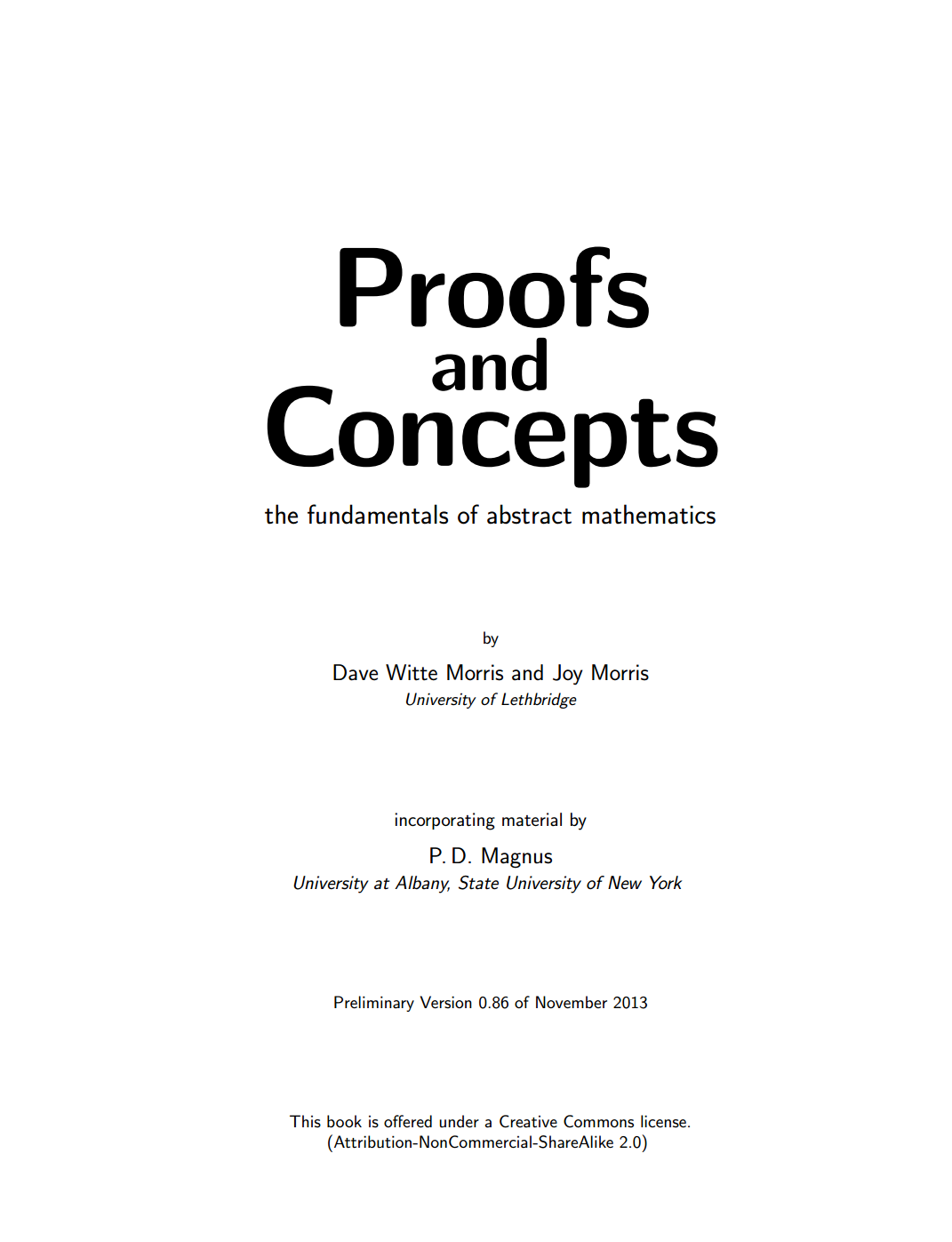 book cover: Proofs and concepts : the fundamentals of abstract mathematics