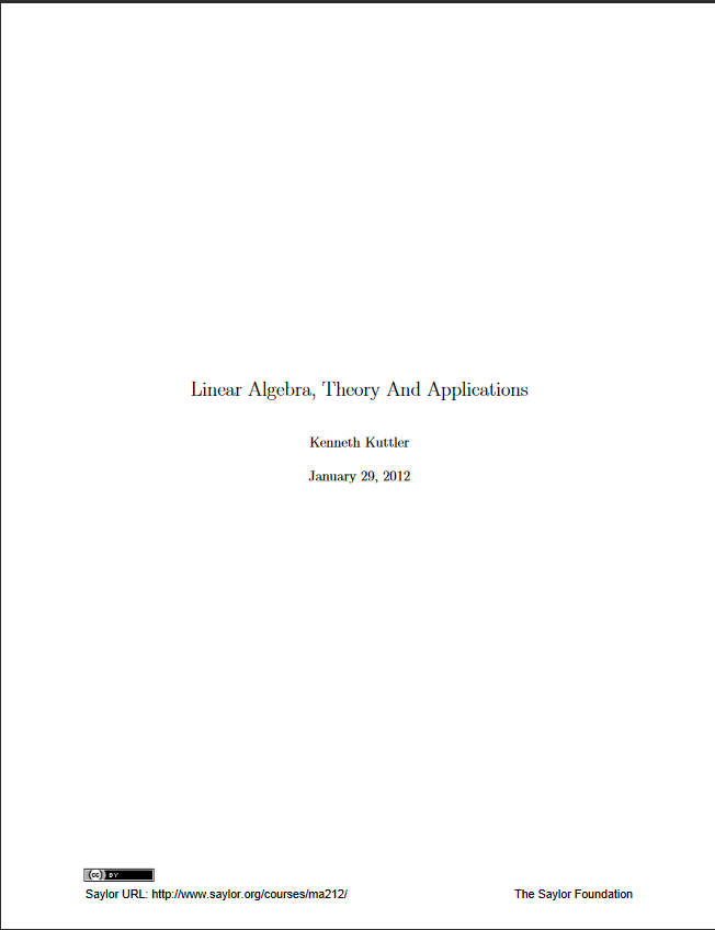 book cover Linear algebra, theory and applications