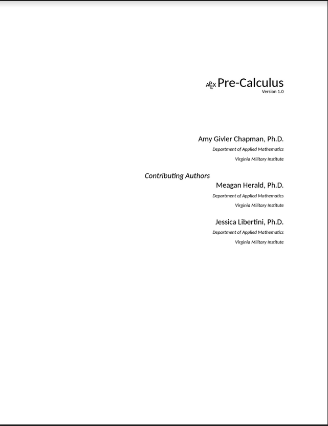 book cover: APEX PreCalculus